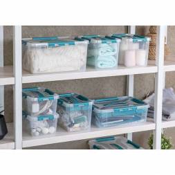 Ящик для хранения универсальный с замками и ручкой Grand box, 10л, голубой