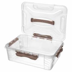 Ящик для хранения универсальный с замками и ручкой Grand Box, 10л, коричневый