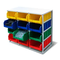 Стеллаж с направляющими Стелла-техник V4-12 стационарный, односторонний, 12 ячеек с ящиками