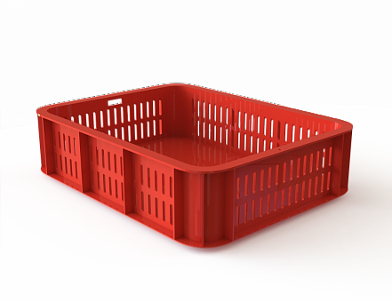 Лоток пластиковый кондитерский с перфорированными стенками и сплошным дном, 435х335х110 мм, красный [12.431e.40.РЕ R]