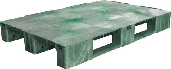 Паллет (поддон) пластиковый сплошной на 3-х полозьях, 1200x800х150 мм, зеленый  [1200800150-02]