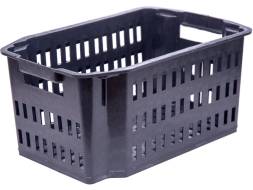 Ящик пластиковый c перфорированными стенками и дном, 535x367x252 мм, 49.5 л, черный [Б364]