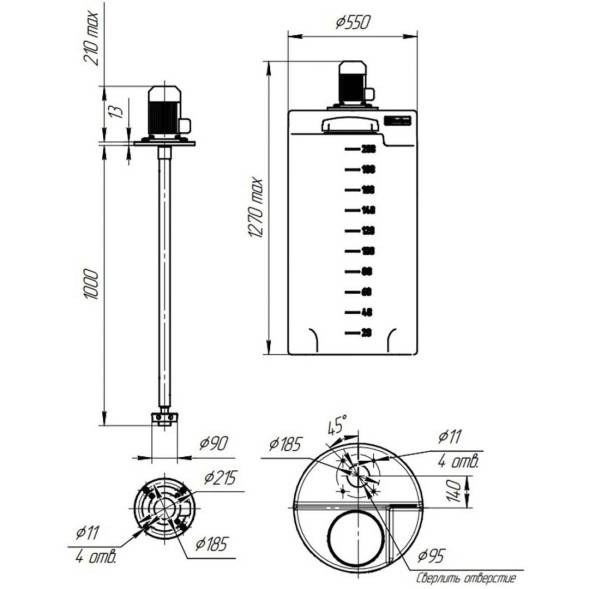 Емкость дозировочная 200 л с турбинной мешалкой